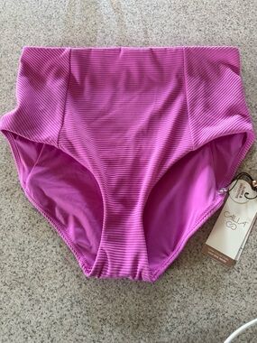 Calia Ribbed High-Rise Bikini Bottom - Fuchsia